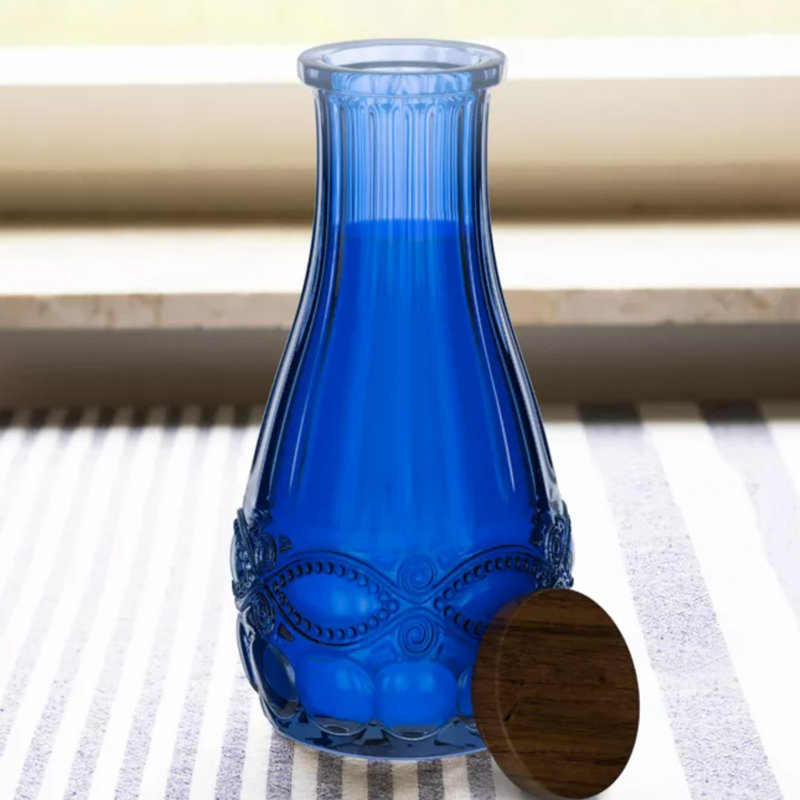 Carafe avec couvercle en bois, bleu