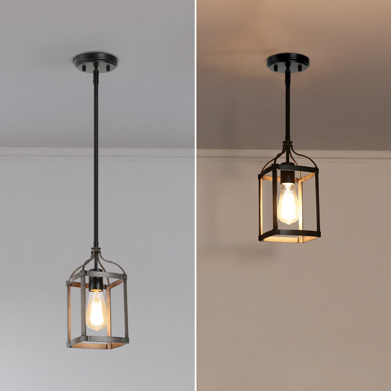 Luminaire suspendu 1 lumière en grain de bois rustique pour entrée de salle à manger