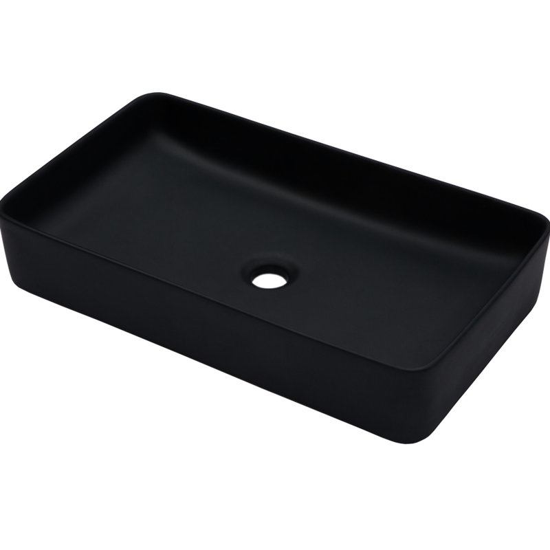 Rectangular Black Vessel Ceramic Bathroom Sink 24"X13.5", European Contemporary Design, Low Water Absorption, Smooth Finish, Above Counter Mount Inspired Look, Stain - And Simple To Maintain,