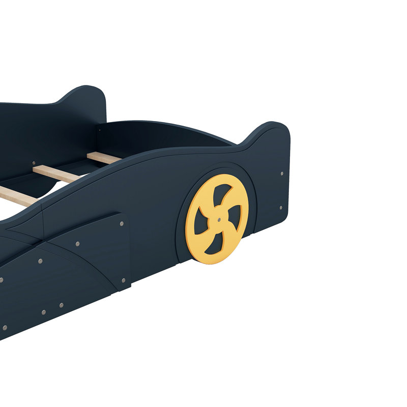 Lit plateforme avec roulettes et rangement Race, Bleu très foncé, Lit simple