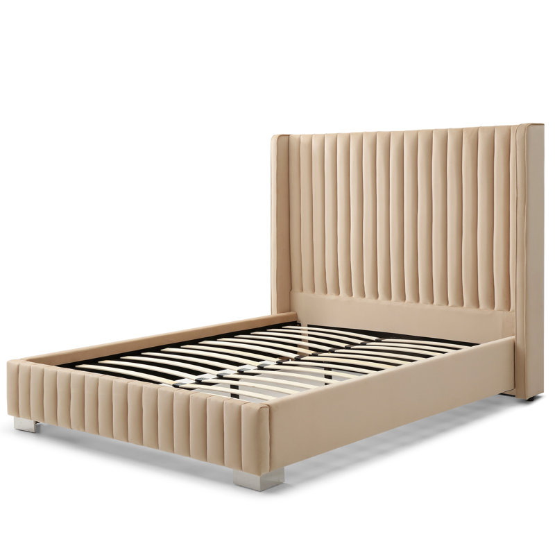 Jeffrey Velvet Upholstered Bed Frame, Camel, King