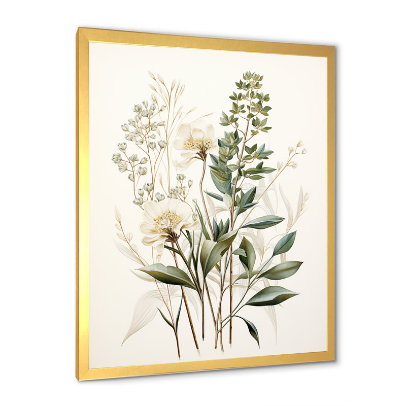 Impression sur toile botanique, impression de fines herbes vertes Minimal, H 32 po x l 24 po x P 1 po, Cadre doré simple