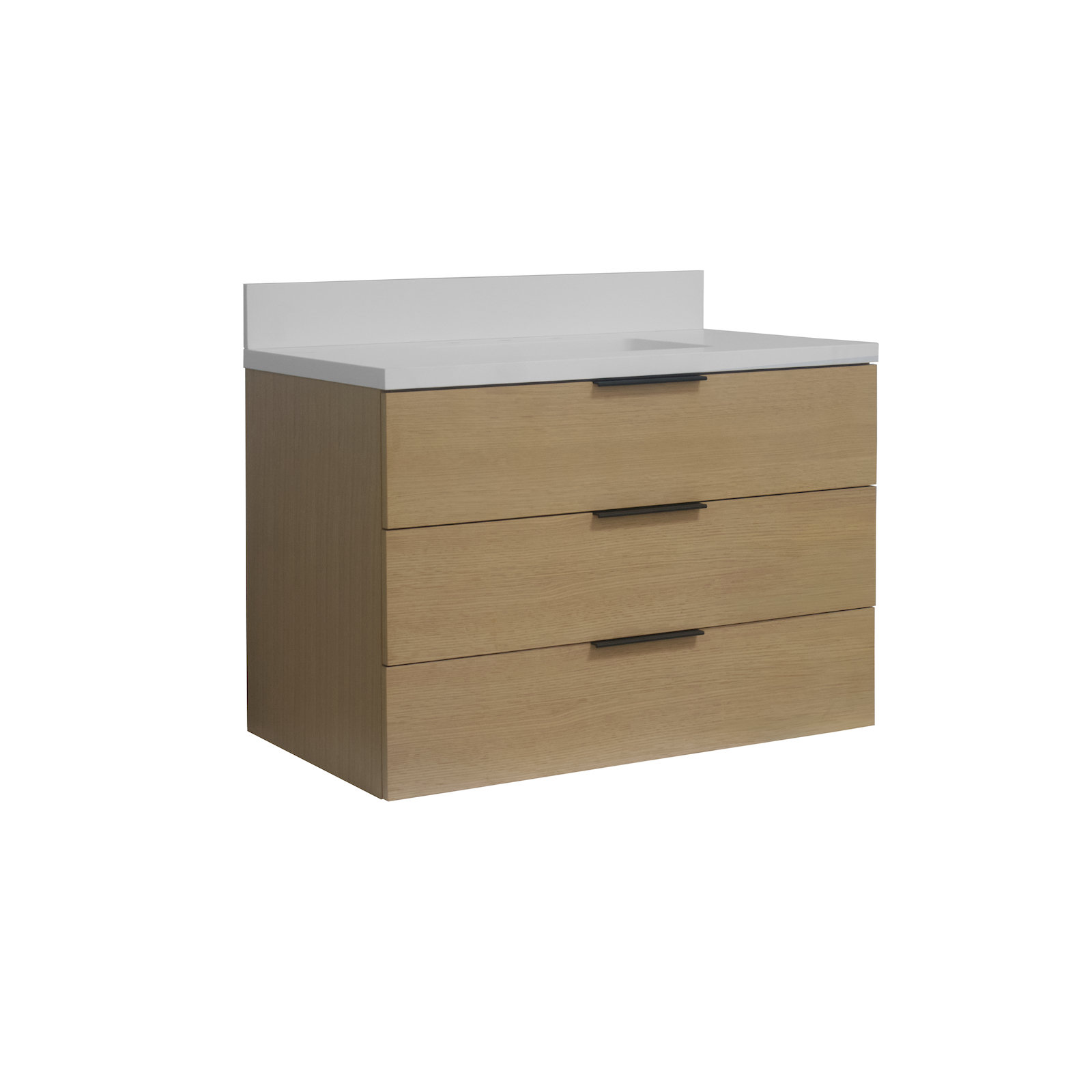 Mitchell 36'' Single Bathroom Vanity, Blonde Wood, Matte White Quartz
