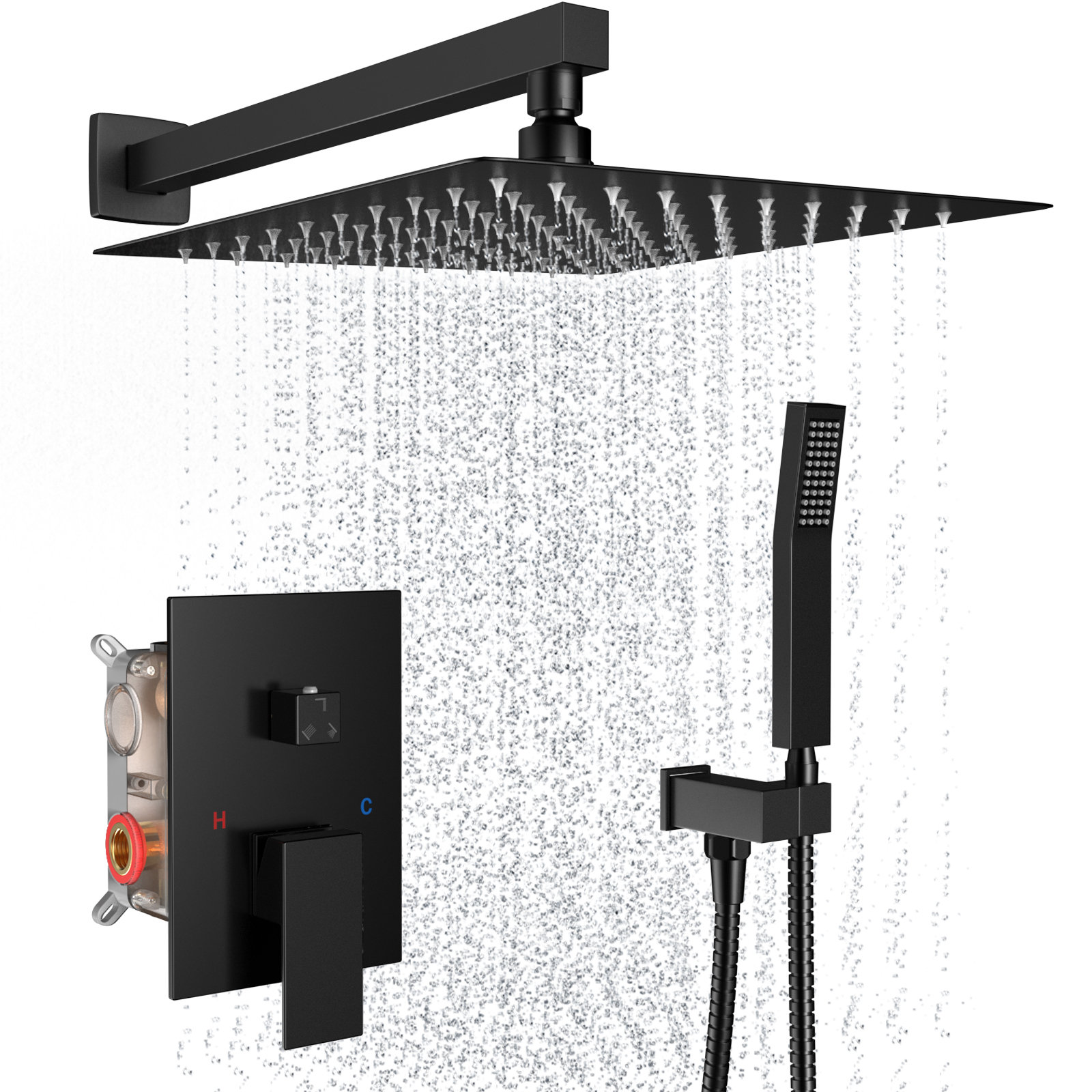 12 inch rainfall shower outlet system