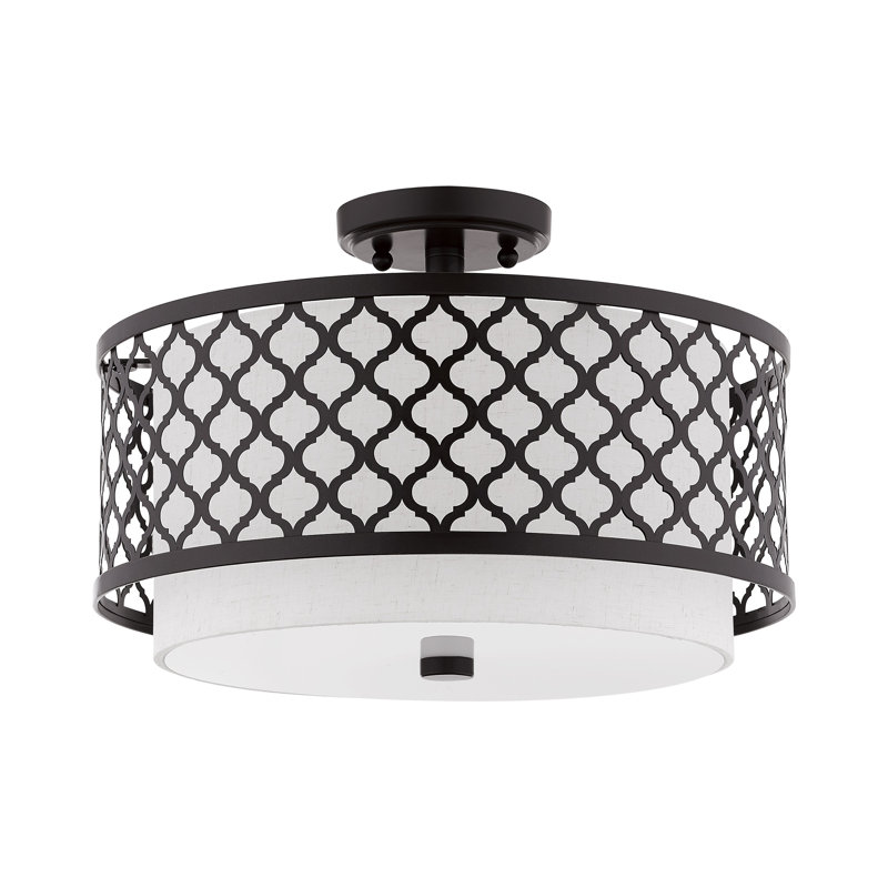 Mance Fabric Semi Flush Mount, 10.75" H x 15.25" W, Bronze