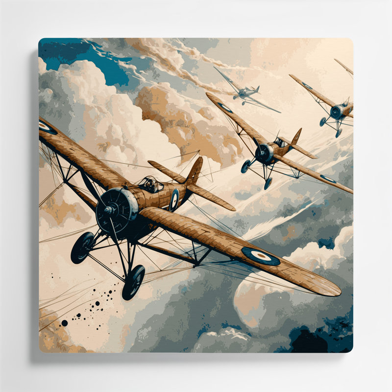 Transport, biplan, illustrations, métal beige, H 12 po x l 12 po