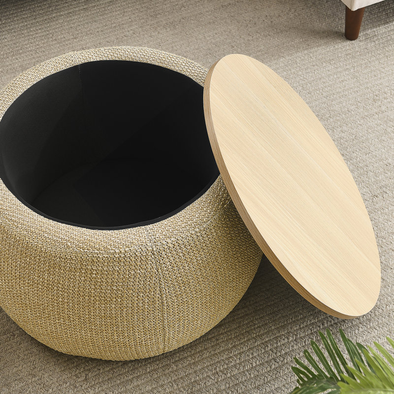 Repose-pieds rond avec rangement, fonction 2 en 1, table de bout et repose-pieds, Naturel