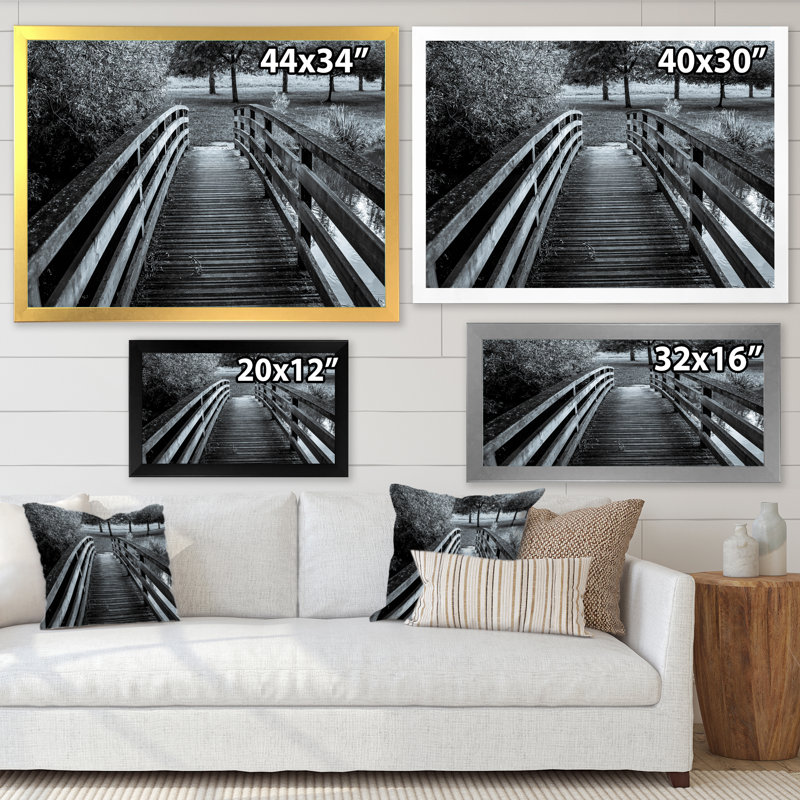 Pont en bois sur un étang, Cadre photo noir, H 8 po x l 12 po x P 1 po