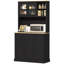 Armoire de cuisine avec support pour micro-ondes, huche de cuisine moderne de 71 po avec portes en verre, tiroirs de rangement et tablettes réglables pour la salle à manger, noir, bois-288424217