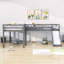 Lit mezzanine simple en forme de L Esteri, lit mezzanine en bois avec glissade-657535650