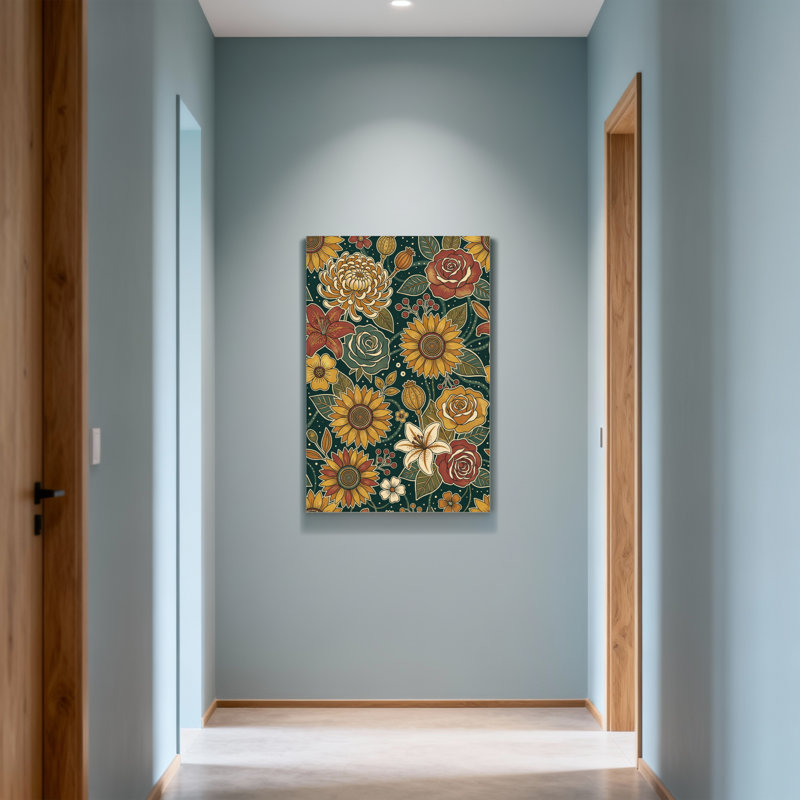 Plantes et fleurs, motif floral avec tournesols, roses et feuilles