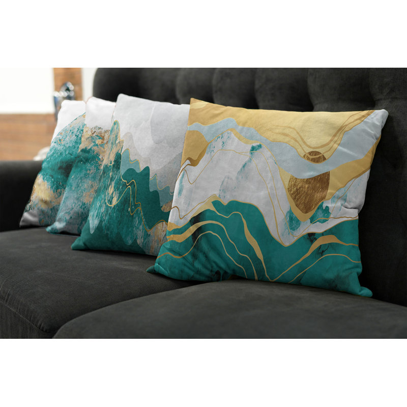 Abstract Reversible Pillow Cover, 20" x 20", Teal/Mustard/Dark Yellow