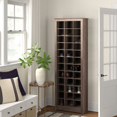 Kahl 36 Pair Shoe Rack, 23.5"W x 72.5"H x 13"D, Tall Shoe Storage Cabinet with 36 Cubbies, Space-Saving Organizer, Drifted Gray