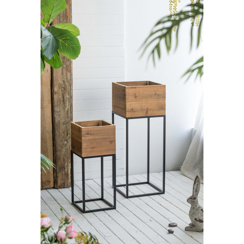 Ensemble de 2 boîtes en bois avec support en fer noir