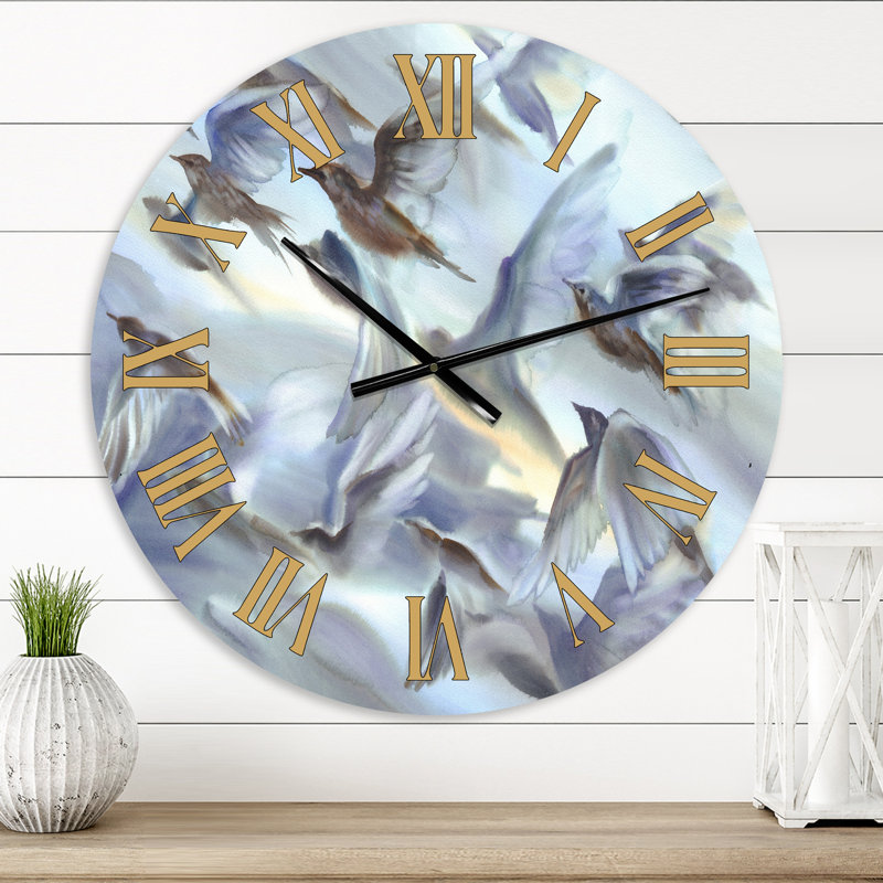 Horloge murale à vol d'oiseau volant sur fond pastel II Silhouttes, Petit