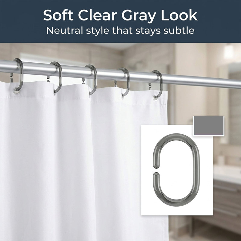 Solid Plastic Shower Curtain Hooks Rings, Dark Gray