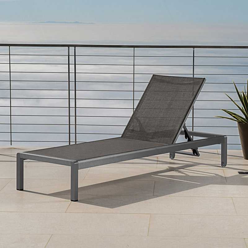 Chaise longue d'extérieur en filet, Gris, 1