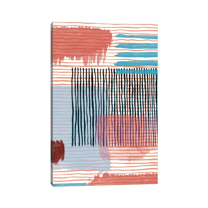 Abstract Striped Geo Red by Ninola Design - Wrapped Canvas Painting, 20.32 cm H x 30.48 cm W