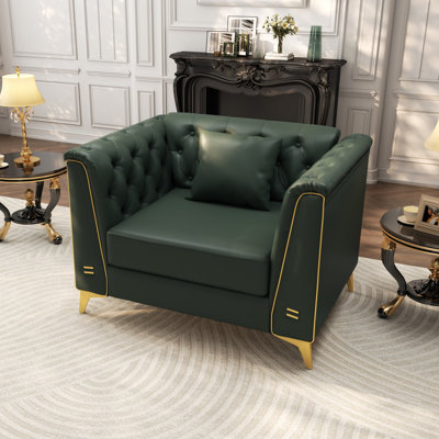 Canapé Chesterfield modulaire 1 place de 40,1 po avec garniture cloutée, canapé en similicuir avec capitonnage à boutons fait à la main, accoudoirs garnis de métal et pieds minces en métal, comprend 1 oreiller