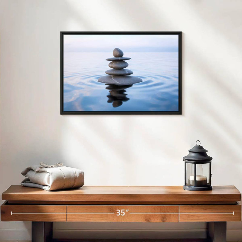 Zen Stone Balance, 19 po x 13 po, Cadre flottant noir