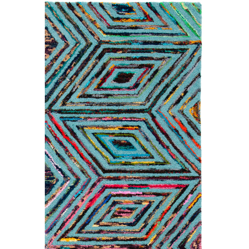 Tapis Abstrait Touffeté À La Main Laine Et Coton Nantucket in Blue, Rectangle 9' x 12'