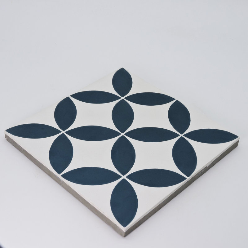 Amlo 8" x 8" Cement Patterned Wall & Floor Tile, Blue/White