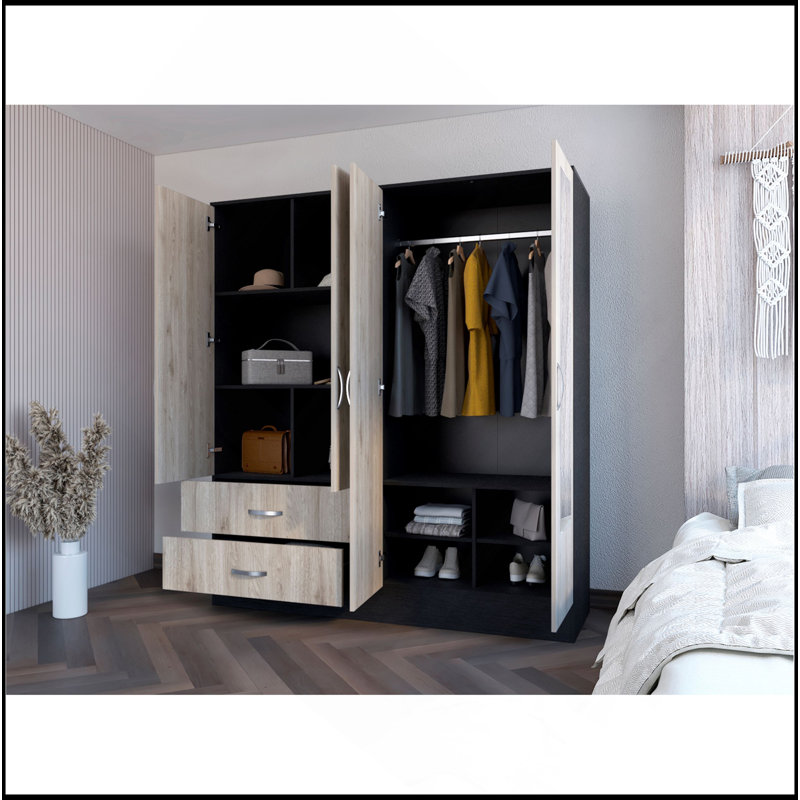 Armoire Ron, chambre, noir / gris clair