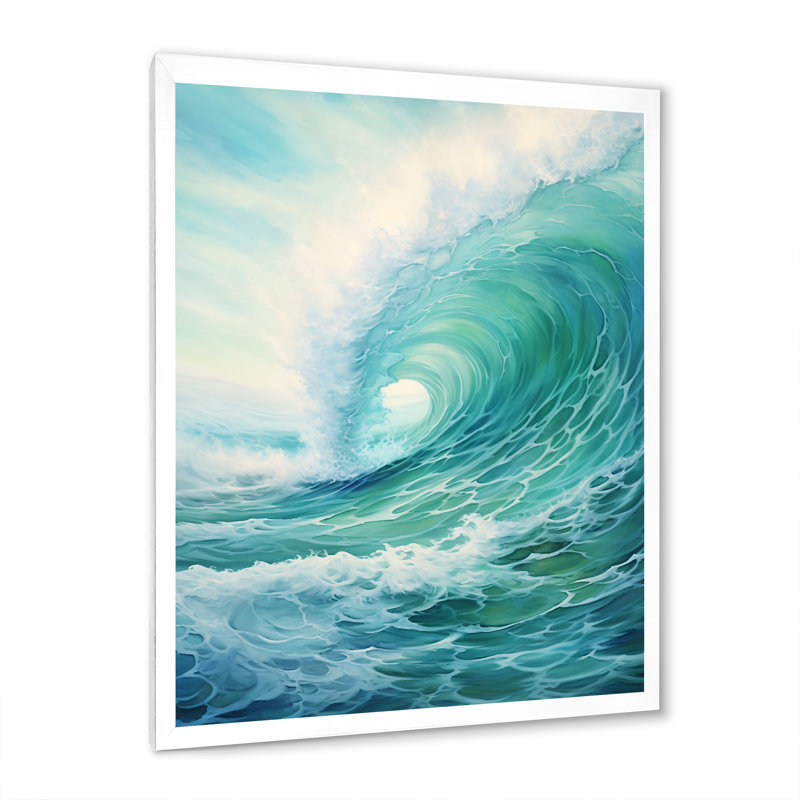 Tempête sarcelle et vague Expression III, H 20 po x l 12 po x P 1 po, Cadre photo blanc