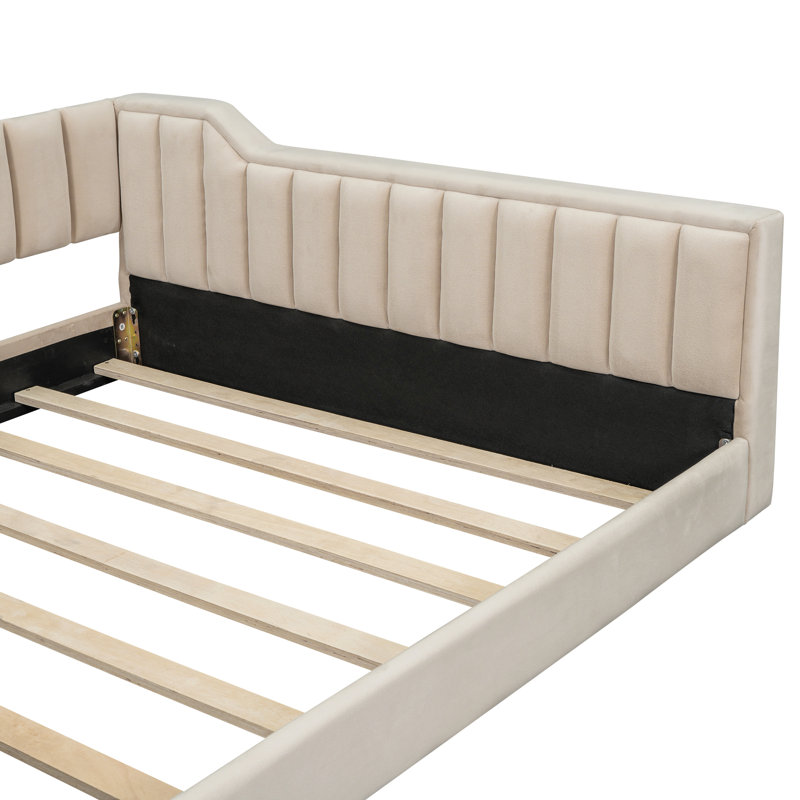 Full Xl Size Upholstery Daybed And Side Storage Pocket,Beige