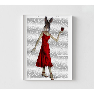Lapin en robe rouge, art mural bibliothèque section animalière, affiche de la robe rouge, impression de très grand livre de lapin, décoration murale encadrée de lapin