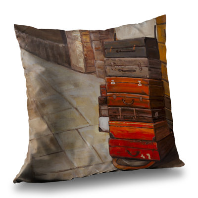 Old Traveling Suitcases Throw Pillow | Brown Livingroom Decor