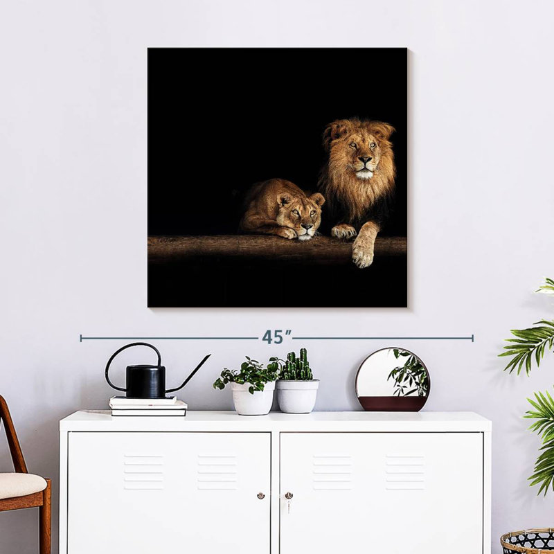 Crowle lion et lionne, H 30 po x l 30 po