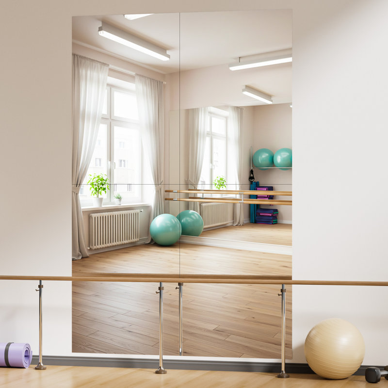 Frameless Rectangle Full Length Metal Wall Mirror Set Home Gym Mirror with Tempered Glass (Set of 4), 39.4" x 29.9"