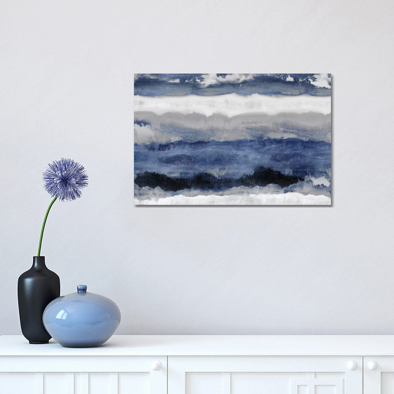 Indigo Strata 1 Piece Painting on Canvas, 20.32 cm H x 30.48 cm W, Wrapped Canvas