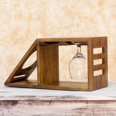 Loris 1 - Bottle Solid Wood Wine Bottle & Glass Rack in Brown