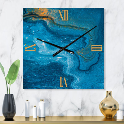Horloge murale abstraite avec composition abstraite en marbre bleu II