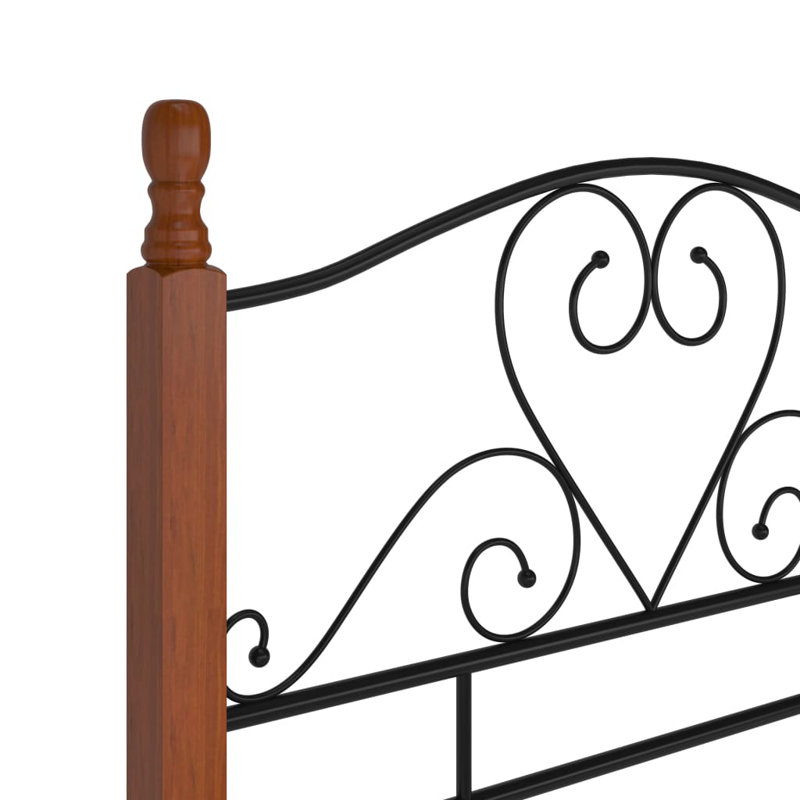 Rosalind Wheeler Bed Frame Black Metal, 120 x 200 cm, Dark Wood