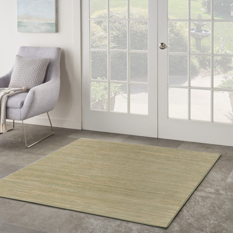 Tapis intérieur / extérieur vert / beige Aadhav, Carré 9 pi