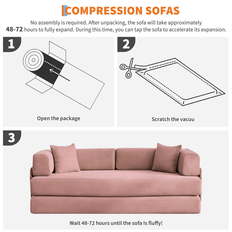 78.8" Modern Convertible Chaise Lounge Sofa Bed, 2-in-1 Sleeper with Removable Pillow, Pink