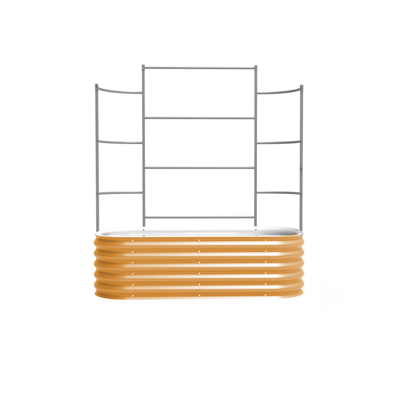 17" Tall 4 In 1 Modular Metal Outdoor Raised Garden Bed With Trellis, Terra Cotta, 74" H x 42" W x 42" D