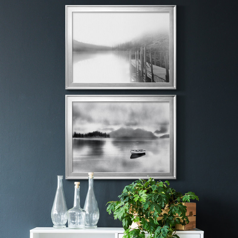 «Mist On The Docks», ensemble de 2 reproductions d'art sur toile encadrées, H 18,5 po x l 49 po x P 1,5 po, Argent