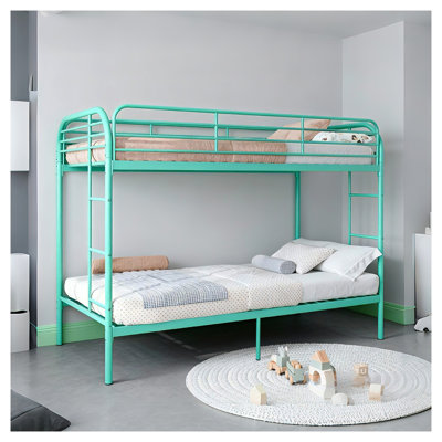 Twin Over Twin Metal Bunk Bed with Dual Ladders - Heavy Duty Green Iron Frame for Kids Bedroom