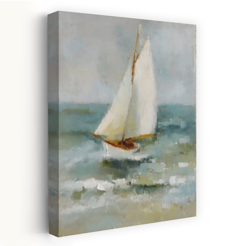 Voilier contemporain, paysage côtier paisible, 60" H x 40" W