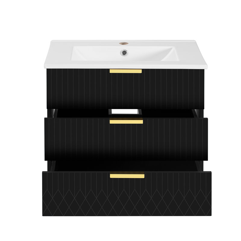 Armoire flottante murale 24 po avec tiroir double, Noir
