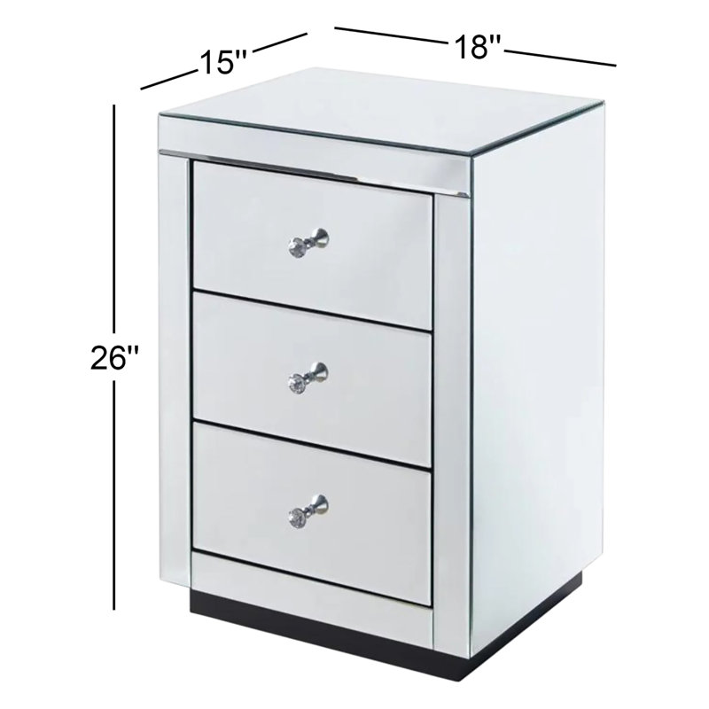 Izaeh Mirrored 3-Drawers Nightstand