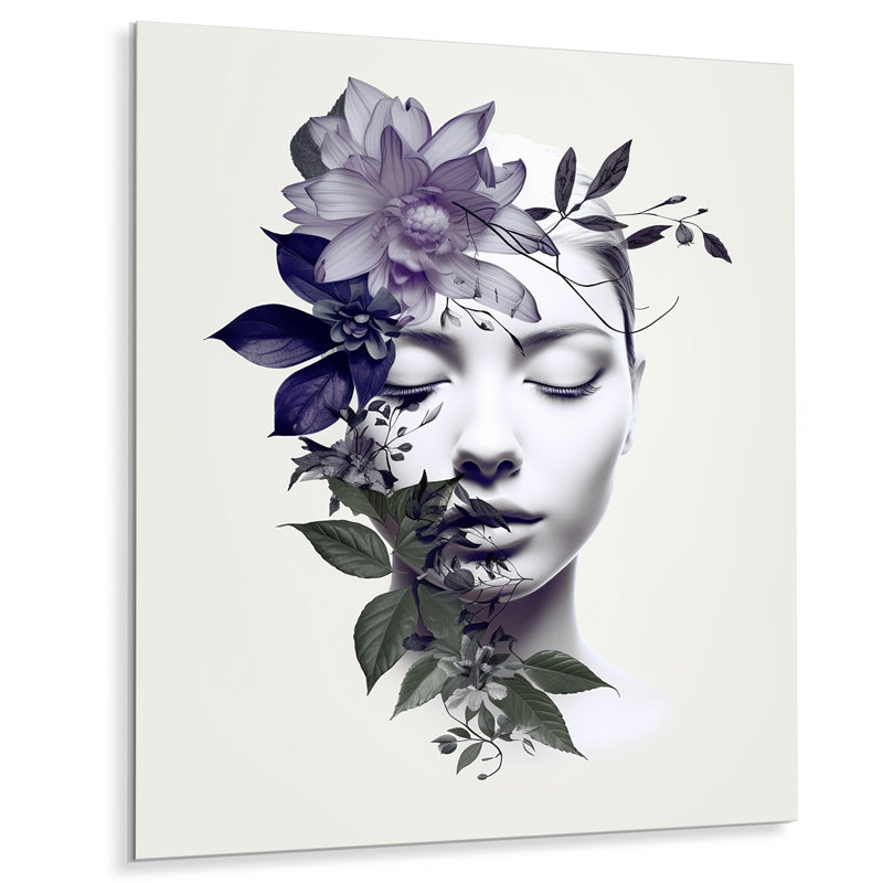 Purple Yin Yang Abstract Woman II - Modern Woman Wrapped Metal Wall Art, 20" H x 12" W x 1" D