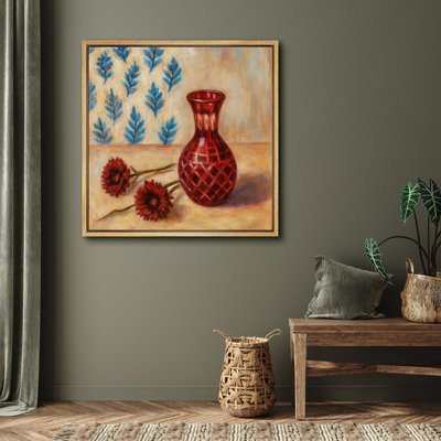 Red Glass Vase and Floral Still Life Wall Decor – Pictures Framed Canvas Print Wall Art