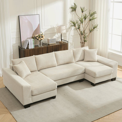 114" Sleeper Sofa,U Shaped Sofa , Pull Out Bed,Convertible Oversize 2 In 1 Sleeper Sofa, Living Room,Upholstery Sofa Bed,Adjustable Sleeper Sofa,Corduroy