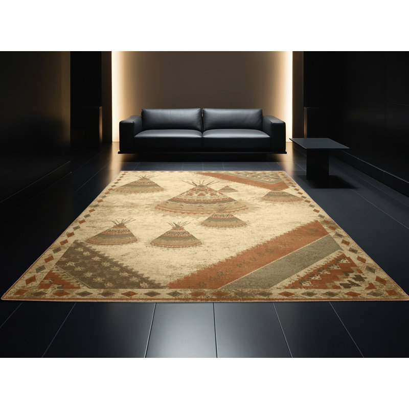 Machine Washable Aarav Country Rustic Vintage Look Rug in Brown – Beige Binding, 3x5