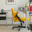 Yellow Linen Criss Cross Armrest Office Chair with Wheels - Ergonomic for Home Office